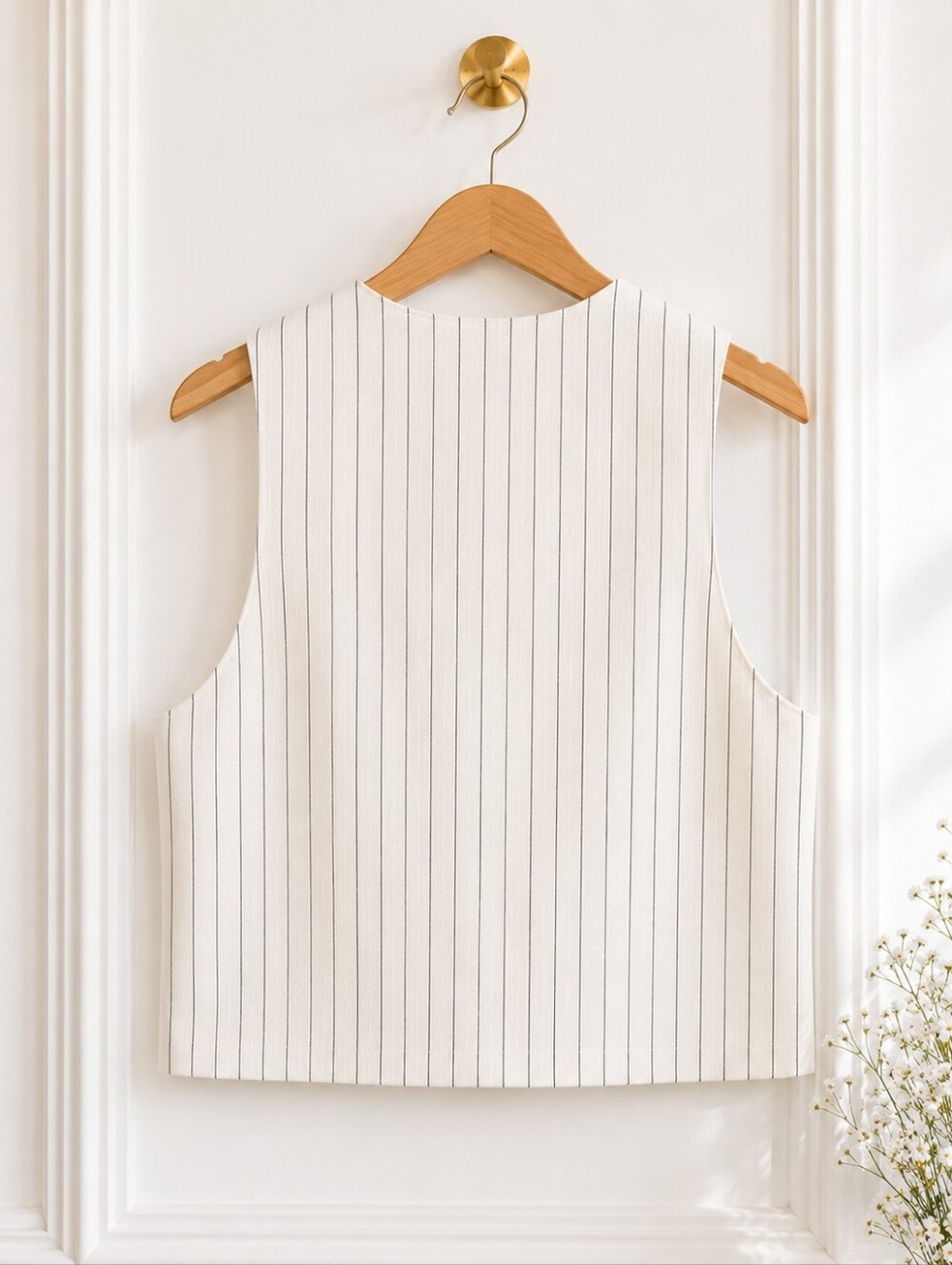 Scoop Linen Blend Pinstripe Button Front Vest | Ivory | Size XXL - Picture 6 of 8